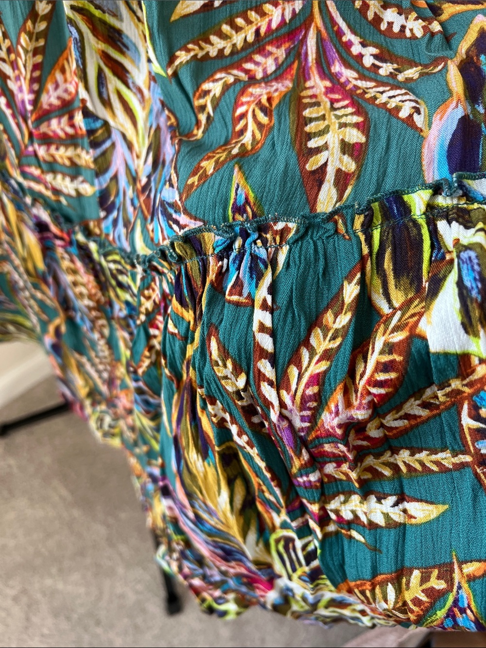 Democracy tropical leaf print evergreen Flounce Hem high low Midi Skirt XL - Picture 9 of 11